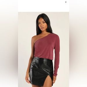 Chic Idea Mauve One-Shoulder Bubble Hem Crop Top